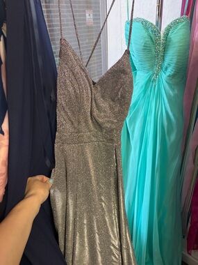 Crystal Doll Silver Sparkle Spaghetti-Strap Prom Gown